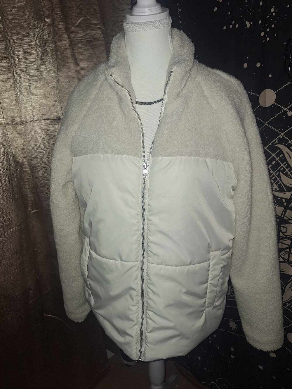 MAURICES SX L Cozy Ivory Sherpa & Puffer Zip Jacket